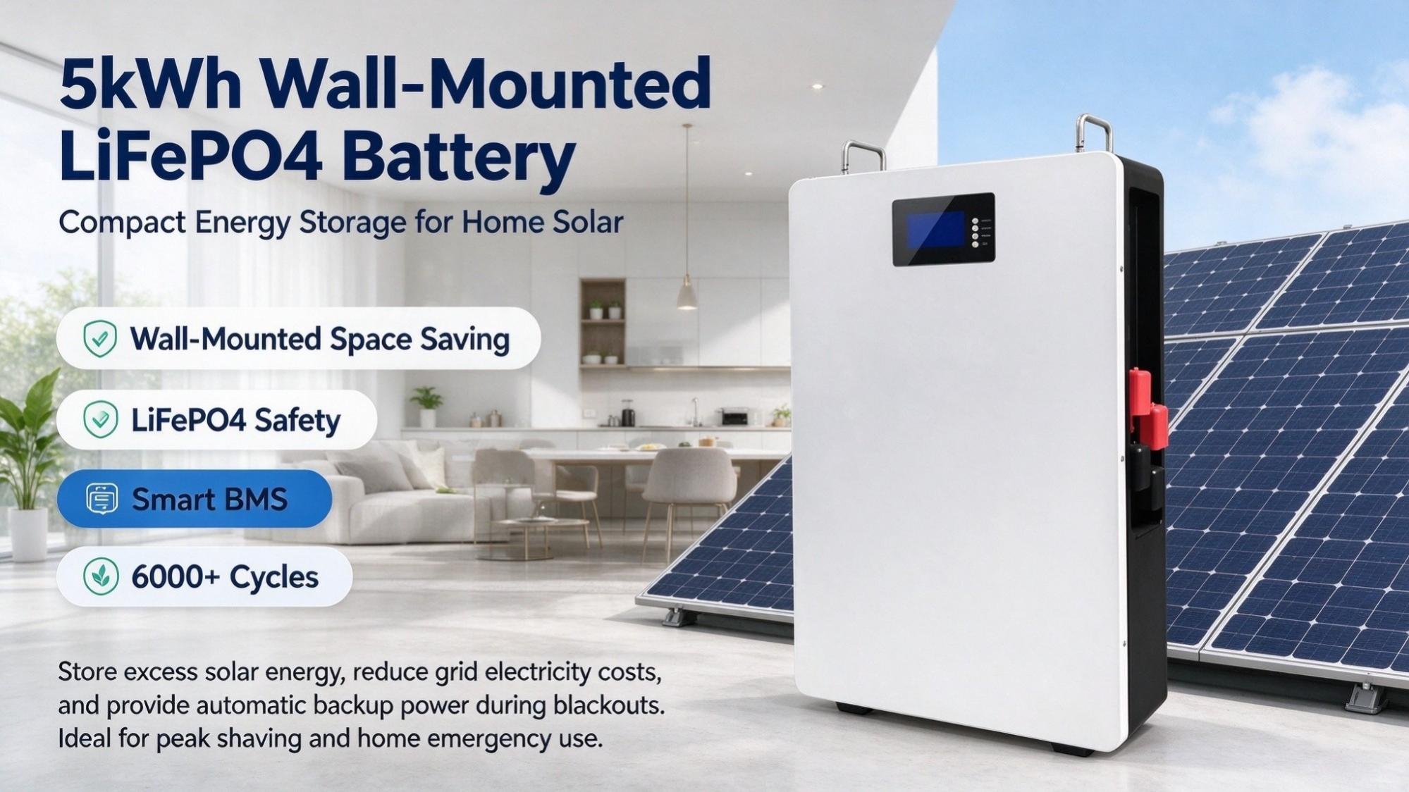 5kWh Wall-mounted LiFePO4 Battery, Ideal for Home Energy Storage