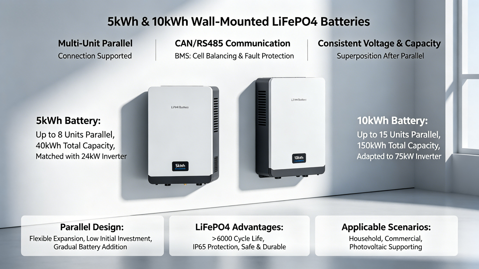 Wall-mounted lithium iron phosphate battery parallel technology and its advantages