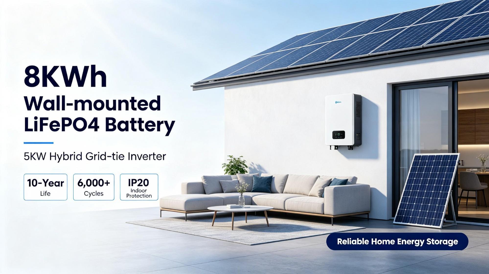 Wall-mounted 8KWh LiFePO4 Household Energy Storage Battery Solution
