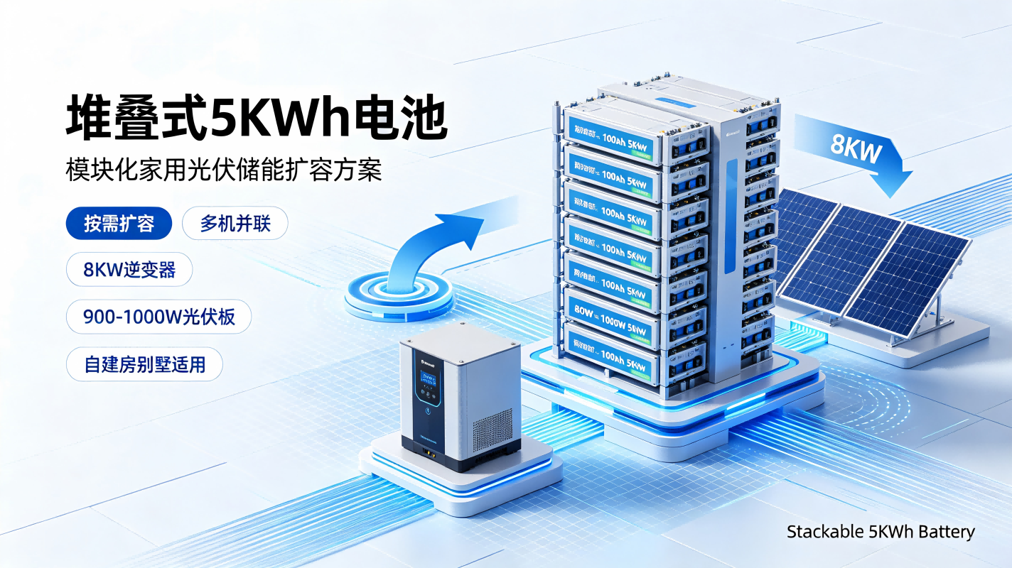 Stackable 5KWh Battery Modular Solar Energy Storage Expansion Solution for Homes