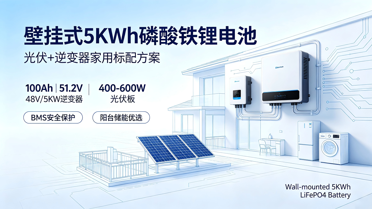 Wall-mounted 5KWh LiFePO4 Battery Standard Solar & Inverter Matching Solution for Homes