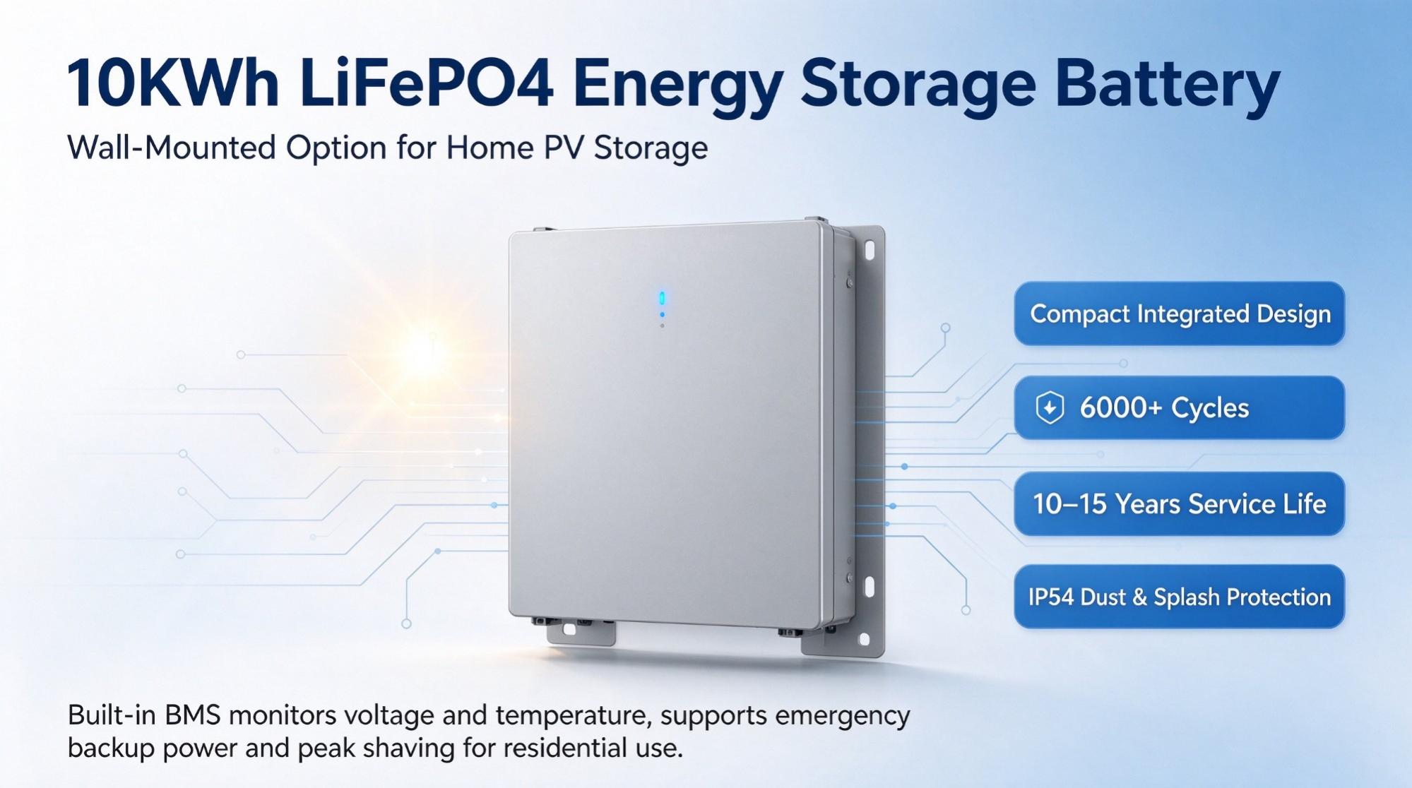 10KWh LiFePO4 Energy Storage Battery – Wall-mounted Option for Home PV Storage
