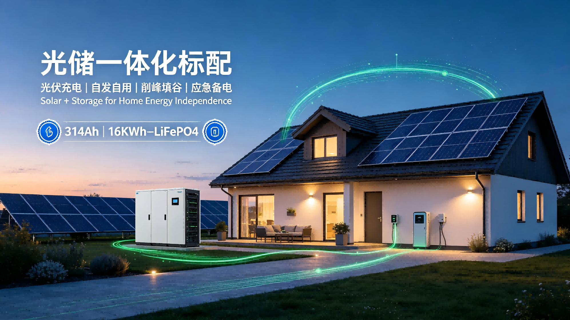 光储一体化标配｜314Ah 16KWh 磷酸铁锂电池打造家庭能源独立系统