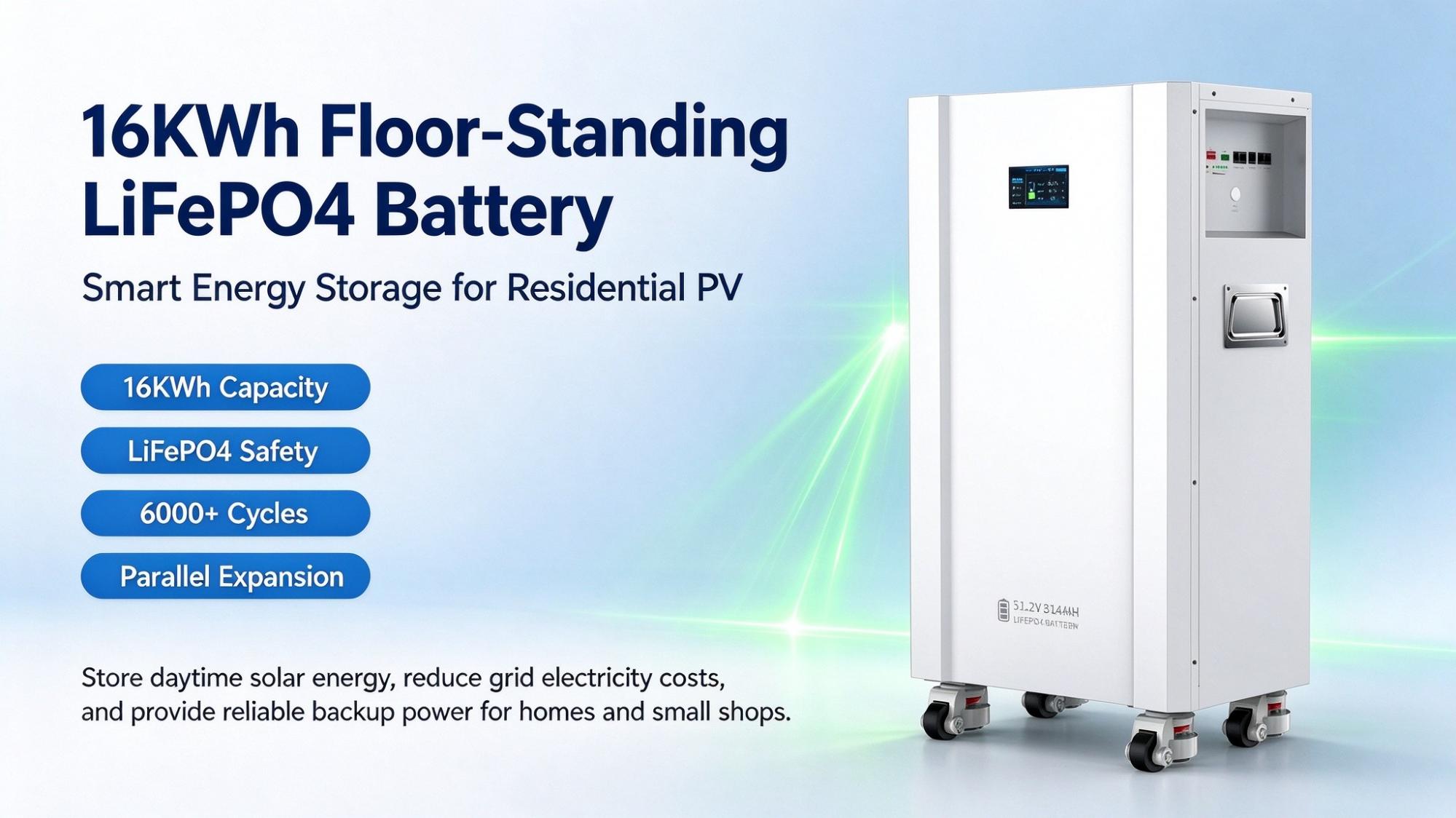 站立式 16KWh 磷酸铁锂储能电池，家庭光伏储能优选方案